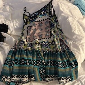 Aqua Multicolor Geometric Print Dress